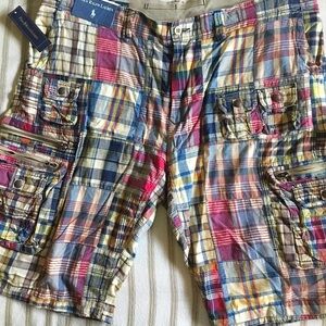 40-Polo Ralph Lauren Madras Patchwork Plaid Madras Cargo Shorts
